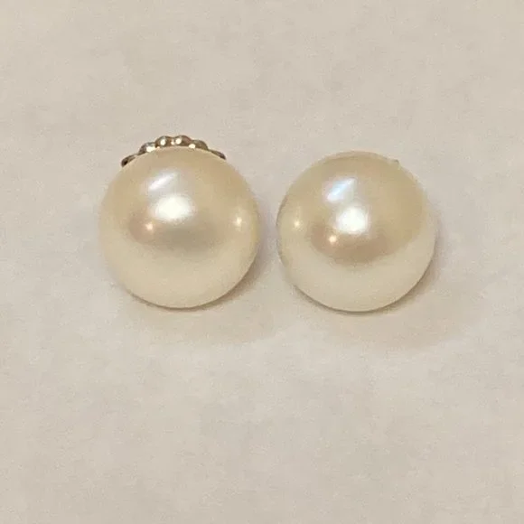 Cultured Pearl Earrings 12mm 14K White Gold - Picture 2 of 5